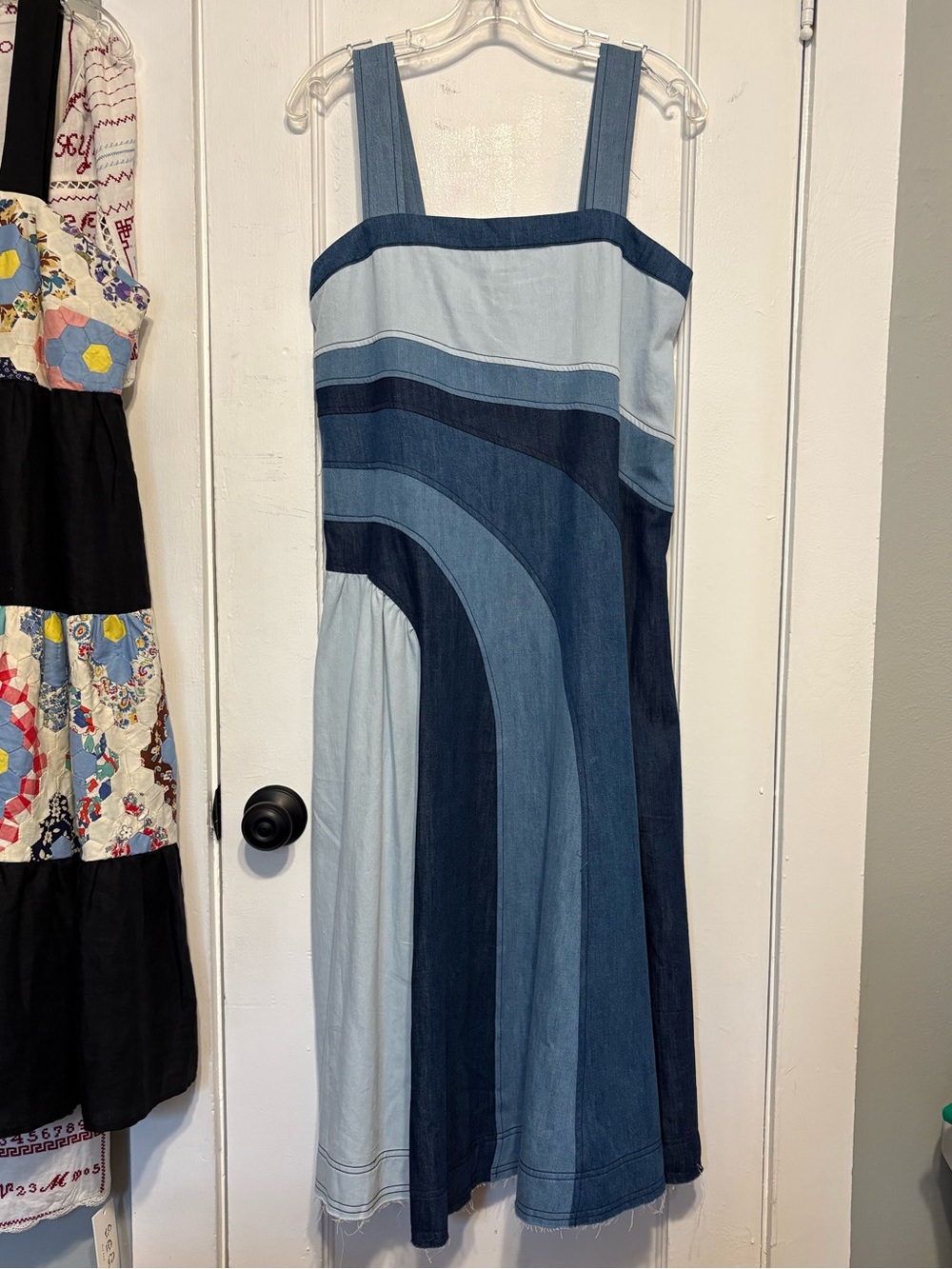 Pilcro (Anthropologie) Patchwork Indigo Blue Denim Midi Dress. NWT